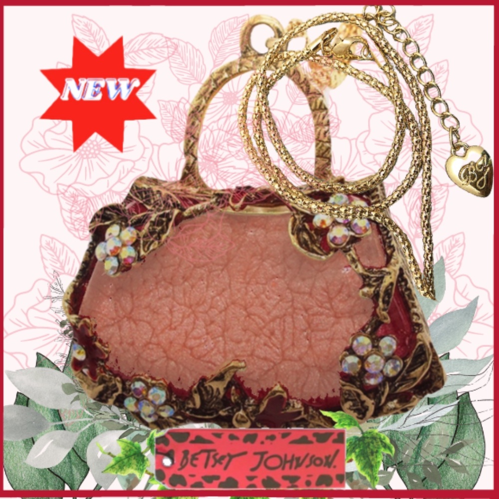 Pink Floral Butterfly Twig Purse Resin Crackle Necklace